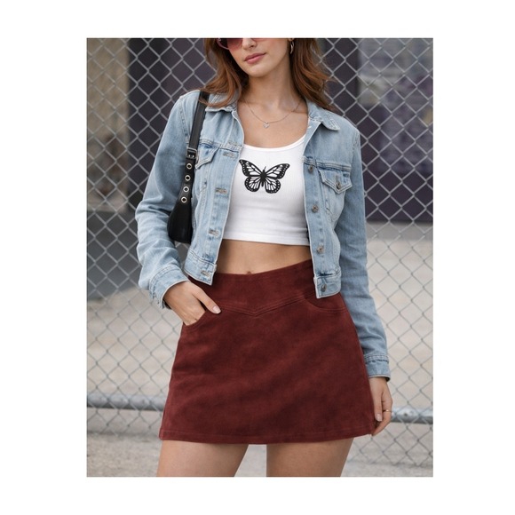 Forever 21 Dresses & Skirts - Red Faux Suede Mini Skirt 90s Y2K Aesthetic Fitted‎ Side Zip Size Small